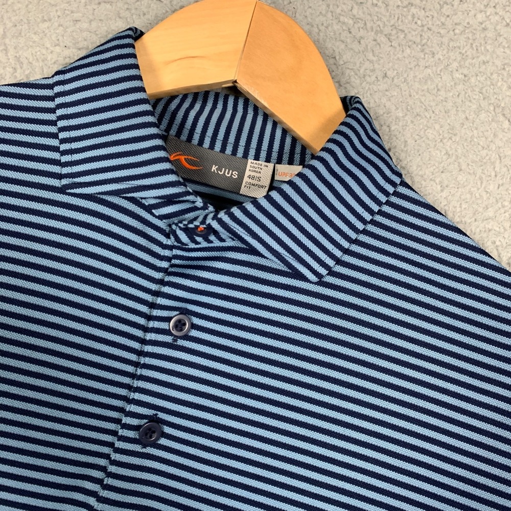 KJUS Lee Polo Shirt Men's 48/S Neptune/Atlanta Golf Stripe Comfort Pique UPF 30+